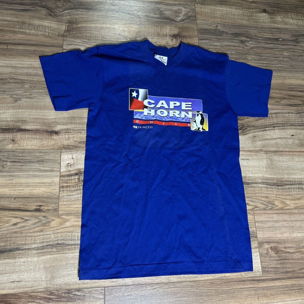 Cape Horn T-Shirt Mens Medium Princess Cruises Penguins Souvenir Blue Cotton